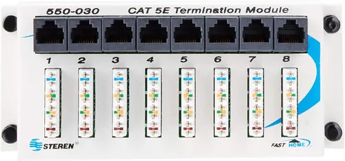 Steren Concentrador de red de 8 puertos - Módulo de concentrador de datos de terminación FastHome Cat 5E - Conector de red de alta velocidad para el