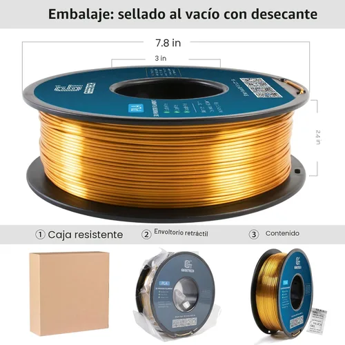 Vista 6 de Geeetech Seda PLA Filamento 1.75mm para Impresora 3D, Consumibles Brillantes Tipo Metal 1kg (2.2lbs) 1 Carrete, Precisión Dimensional +/- 0.02 mm