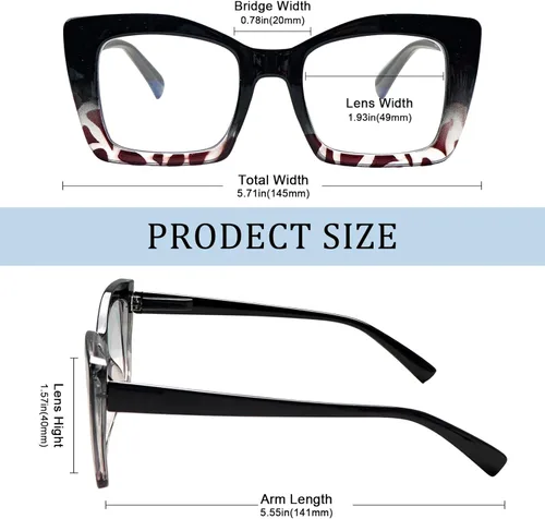 Vista 3 de Oversized Square Reading Glasse for Women,Blue Light Blocking Oprah Style Large Frame Computer Readers Spring Hinge