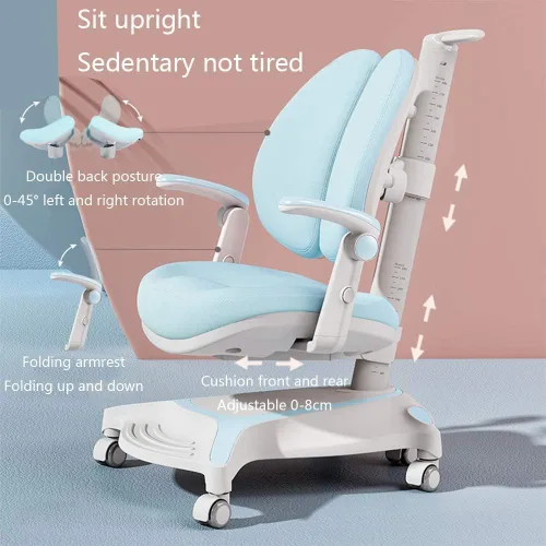 Vista 48 de FCD Escritorio ergonómico de madera de altura ajustable para niños con silla, mesa de dibujo, estación de computadora, estantería integrada
