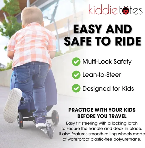 Vista 5 de KIDDIETOTES - Maleta de viaje con scooter para niños Equipaje de mano ligero de carcasa rígida con scooter plegable, ruedas LED, diversión de viaje