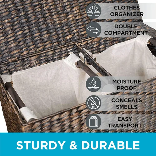 Vista 2 de Cesta para la ropa de BirdRock Home de jacinto de agua con interior dividido y forros de algodón extraíbles