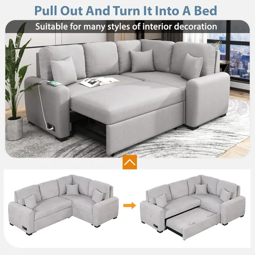Vista 16 de Sofá modular en forma de L de 100.7 pulgadas con otomana extraíble, modernos sofás de 3 plazas con dos reposabrazos y patas de metal, cómoda tela