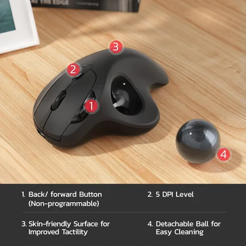 Vista 7 de Nulea M501 Ratón Trackball Inalámbrico, Recargable Ergonómico, Control Fácil con el Pulgar, Seguimiento Preciso y Suave, Conexión de 3 Dispositivos