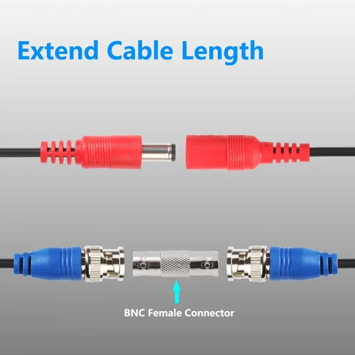 Vista 6 de Cable BNC de 25 pies, paquete de 4 cables de alimentación de video Aimyzii BNC, cable de cámara de seguridad para sistemas de seguridad CCTV DVR