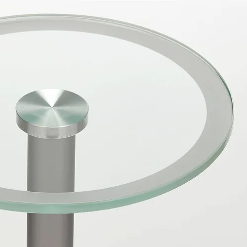 Vista 4 de mDesign Mesa de noche lateral o final de cristal, pequeña y moderna mesita de noche de metal con acento redondo para sala de estar, dormitorio