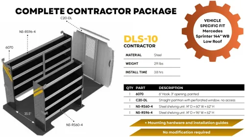 Vista 3 de Ranger Design Contractor Van Shelving Paquete para Mercedes Sprinter, 144" WB – DLS-10