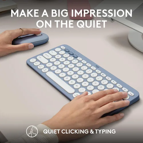 Vista 8 de Logitech Pebble 2 Combo para Mac, Teclado y Mouse Inalámbricos, Delgado, Silencioso y Portátil, Personalizable, Mouse y Teclado Bluetooth, Azul tonal