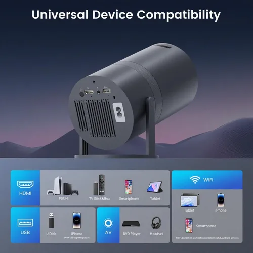 Vista 9 de Miniproyector portátil con WiFi y Bluetooth, soporte para proyector de películas 1080P HD, corrección trapezoidal automática, giratorio 180°