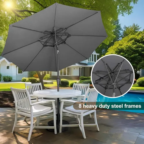 Vista 3 de FLAME&SHADE - Paraguas de 9 pies para patio - Paraguas de exterior de 2 niveles con botón de inclinación y manivela para protección UV, paraguas