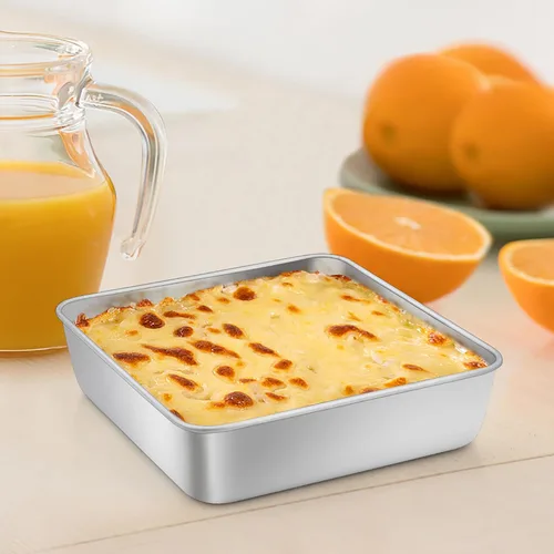 Vista 5 de TeamFar Molde cuadrado para tartas de 6 pulgadas, de acero inoxidable, para brownie, saludable y resistente, diseño de una pieza y borde liso, apto