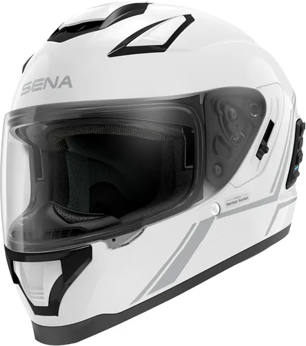 Casco integral inteligente Sena Stryker con malla integrada y comunicaciones Bluetooth, luz trasera LED y sonido de Harman Kardon, DOT (Blanco
