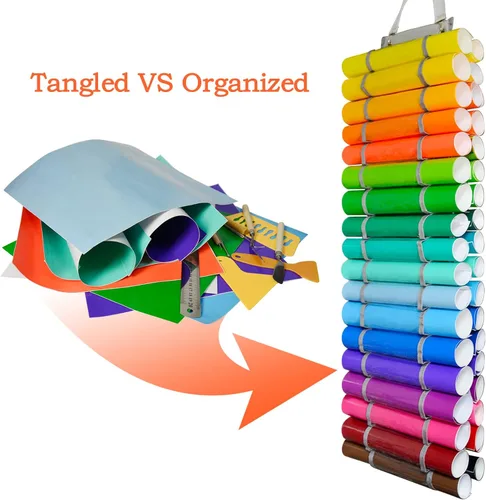 Vista 4 de Tunnkit Portarrollos de vinilo – Organizador de almacenamiento de vinilo de 36 compartimentos con 7 bolsillos de malla, montaje