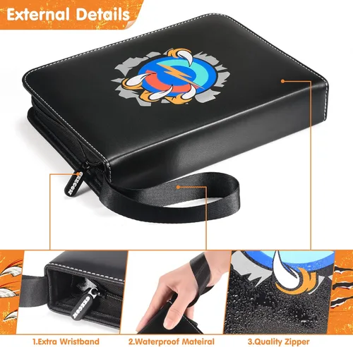 Vista 3 de Carpeta para tarjetas coleccionables de 4 bolsillos se adapta a 400 tarjetas con 50 fundas extraíbles álbum de carpeta de tarjetas con cremallera