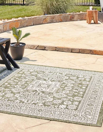 Vista 68 de Unique Loom Outdoor Aztec Collection Alfombra de área, Chalca (7 pies 10 pulgadas, cuadrada, azul/marfil)