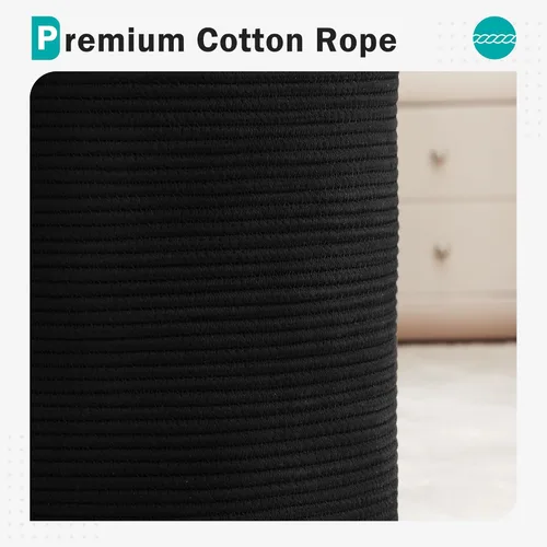 Vista 4 de Cesta de Cuerda de Algodón para Ropa Sucia de YOUDENOVA, 58L - Cesta de Lavandería Tejida Plegable - Cesta de Almacenamiento de Ropa para Mantas