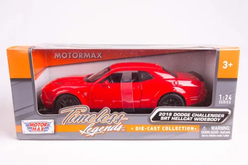 Vista 2 de Dodge Challenger SRT Hellcat Widebody Red 1/24 modelo fundido a presión 2018 por Motormax 79350