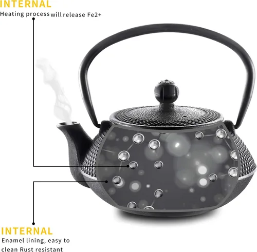 Vista 6 de Velaze - Set de tetera de hierro fundido japonés, tetera de té con preservación de calor y alfombrilla térmica, infusor de acero inoxidable y 2