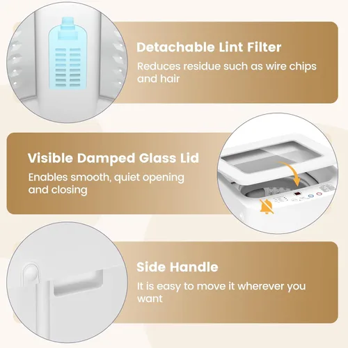 Vista 7 de Auertech Lavadora portátil de 14 libras, lavadora portátil totalmente automática con tapa de vidrio, 10 ciclos de lavado, lavadora de capacidad