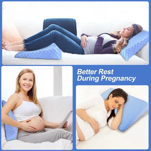 Vista 7 de Almohada de cuña de embarazo con funda extraíble, espuma viscoelástica para piernas, espalda y estómago, relajación y comodidad, suave