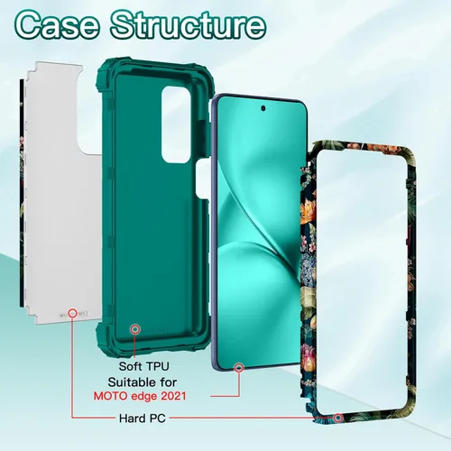 Vista 2 de LONTECT Funda para Moto Edge 2021, Moto Edge 5G UW, funda floral a prueba de golpes, 3 en 1, híbrida resistente, resistente, funda protectora