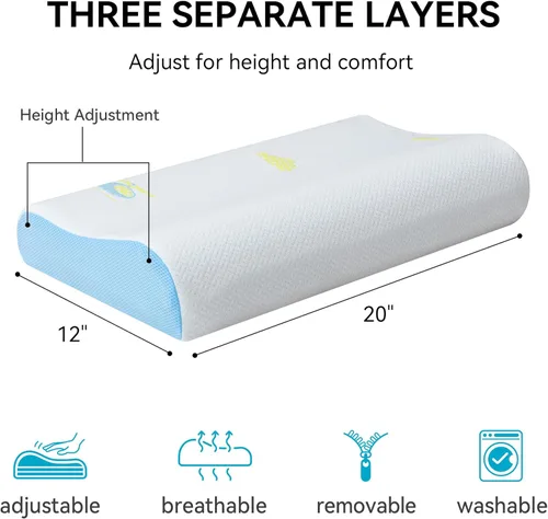 Vista 3 de Hcore Almohada de espuma viscoelástica para dormir, viajes pequeños, ajustable, transpirable y suave, certificado CertiPUR-US, 12 x 20 pulgadas