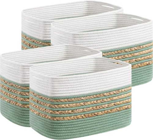 Vista 21 de UBBCARE Paquete de 1 canasta para organizar, cestas de almacenamiento tejidas para juguetes y toallas, cesta rectangular de cuerda de algodón