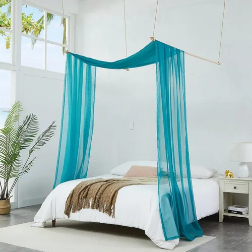 Vista 16 de Warm Home Designs Cortinas de Dosel de Cama Beige de 55 x 144 Pulgadas. Nuestras Cortinas de Cama con Dosel Individual Funcionan Muy Bien como Dosel