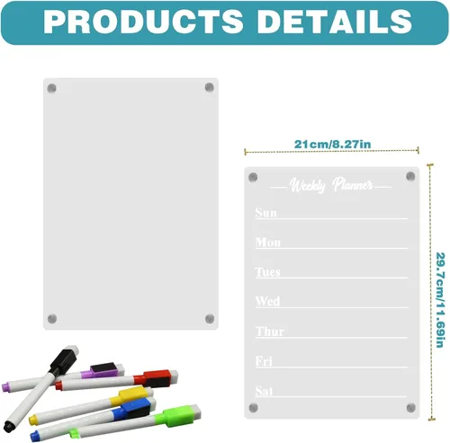 Vista 7 de Calendario acrílico magnético transparente para nevera, tablero de planificación de acrílico transparente y magnético, tablero de menú, planificador