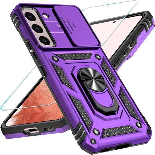 Vista 2 de SunStory Funda para Samsung Galaxy S21 con protector de pantalla HD, funda para cámara deslizante y soporte de anillo giratorio, grado militar