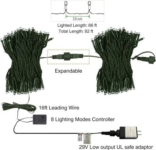 Vista 8 de Twinkle Star Guirnalda de 200 luces LED de 66 pies, luces de decoración de Halloween con 8 modos de iluminación, mini tira de luces enchufables