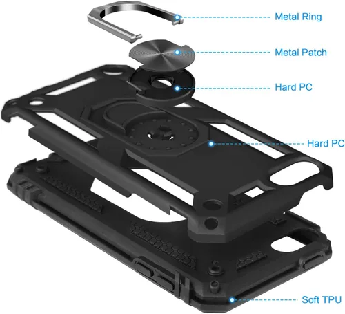 Vista 5 de IDweel Funda para iPod Touch 7, para iPod Touch 6 con soporte para automóvil, funda protectora híbrida resistente a prueba de golpes con soporte
