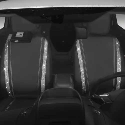 Vista 6 de CAR PASS - Funda de asiento de cuero con diamantes, para 2 asientos delanteros interiores, impermeable, universal, para el 95% de autos, camiones