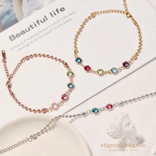 Vista 2 de MignonandMignon Pulsera de piedra natal personalizada para mujer, joyería de cadena de cuentas personalizada, cumpleaños, regalo para amigos