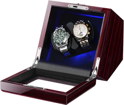 Vista 5 de Double Watch Winder for Rolex with Quiet Motor, Blue LED Light & Flexible Watch Pillows Watch Winders for 24 Automatic Watches with AC Adapter or