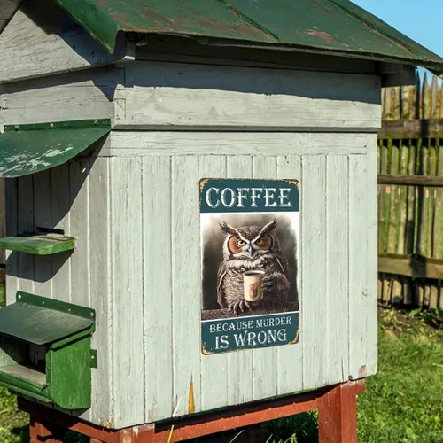Vista 56 de Cartel de metal con texto en inglés «Black Cat Coffee Because Murder Is Wrong», vintage, para dormitorio, hogar, cocina, hotel, bar, cafetería