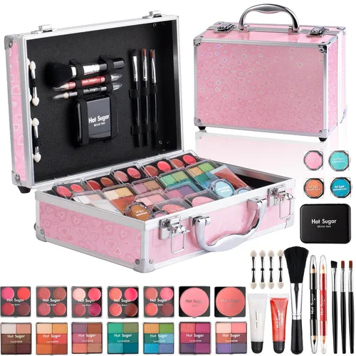 Kit de Maquillaje Hot Sugar para Chicas Adolescentes - Juego Completo de Cosméticos Inicial con Sombra de Ojos, Bálsamo Labial, Rubor, Brillo Rosado