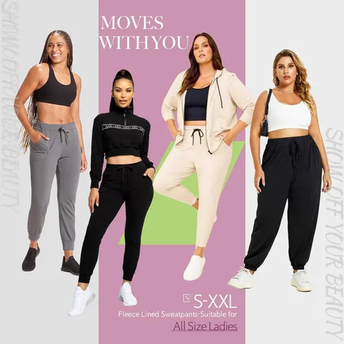 Vista 3 de NEW YOUNG 3 Pack Fleece Lined Sweatpants for Women-Womens Joggers Pants with Pockets Workout Yoga Pants