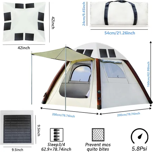 Vista 2 de Automatic Inflatable Tent with Air Pump, Family Tents for Camping, Windproof Waterproof 3 Person Tent, Easy Set Up in 2-3 Min, Camping Essentials