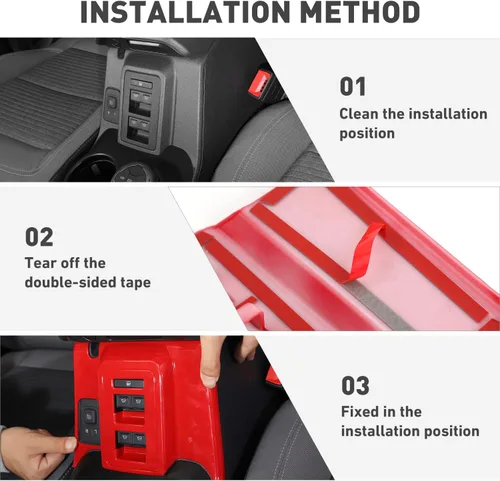 Vista 5 de Cubierta del panel de control de la caja de cambios de la consola central para Ford Bronco 2021 + 4 puertas (ABS, 1 unidad, rojo)