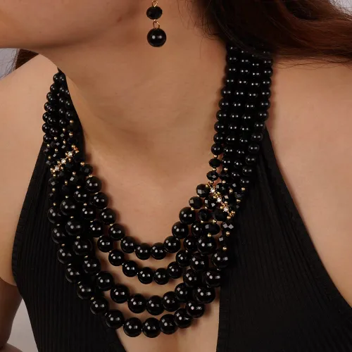 Missgrace Gargantilla de cristal para mujer, estilo bohemio, estilo bohemio de los años 20, diseño de perlas delicadas en capas, collar de