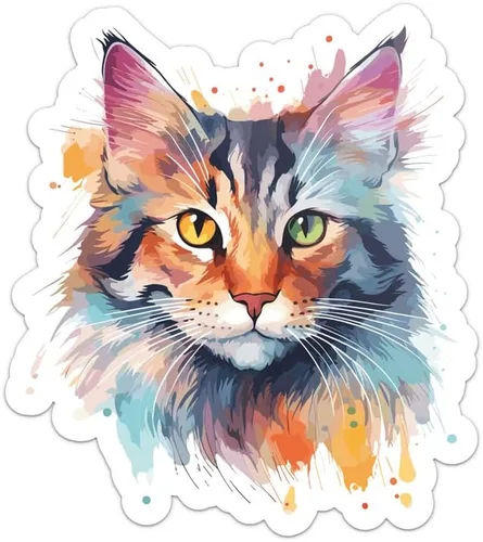 Vista 39 de Generic Pegatina de gato abisinio de acuarela colorida, calcomanía de vinilo impermeable para automóvil, laptop, pared, ventana, botella de agua