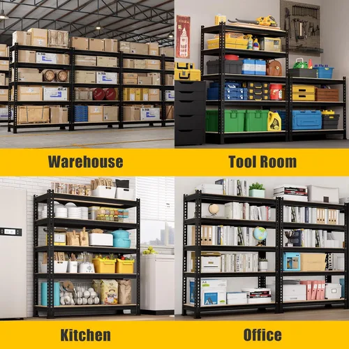 Vista 9 de Estantes de Almacenamiento de Metal de 5 Niveles: Estantería de Garaje de Servicio Pesado con Estantes Ajustables para Almacenamiento - Estante