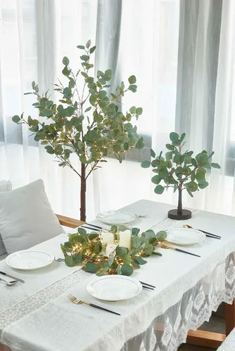 Vista 8 de Birchlitland Guirnalda de luces decorativas de 6 pies, 96 luces LED de hadas, guirnaldas de ramas de eucalipto iluminadas con temporizador, funciona