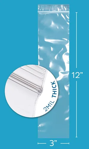Vista 10 de Bolsas con cremallera de 2 x 8 pulgadas de largo, paquete de 100 bolsas de plástico transparente con cierre con cremallera, 2 mil de grosor, bolsas