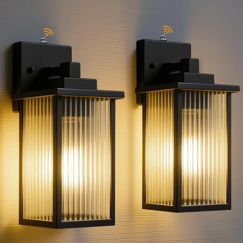 Vista 15 de Luces de Pared para Exterior de Casa, Luces de Porche de Anochecer al Amanecer al Aire Libre, Accesorio de Luz de Puerta Frontal Negro Mate