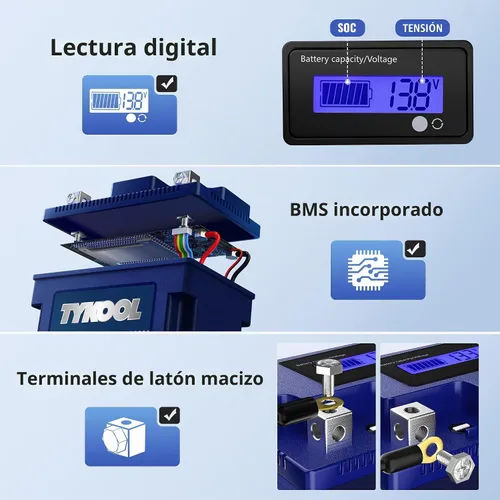 Vista 4 de TYKOOL YTX5L-BS Batería de litio de alto rendimiento LiFePO4 para motocicleta, 12.8V 3Ah, 180CCA, BMS incorporado, batería para deportes de motor