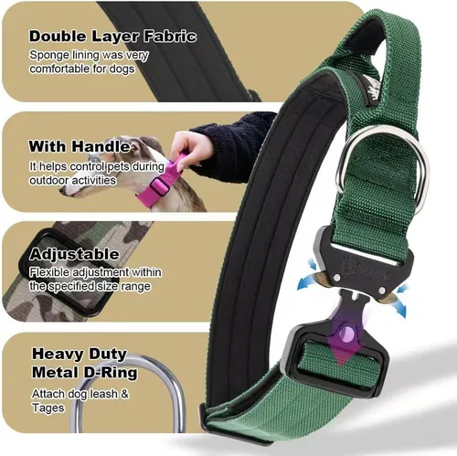 Vista 3 de TSPRO Collares Premium para Perros Collar Táctico para Perro con Asa y Hebilla Metálica de Liberación Rápida de Servicio Pesado Duradero Grueso