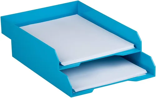 Vista 4 de JAM PAPER Bandejas de papel apilables - Azul - Bandeja organizadora de escritorio para documentos, cartas y archivos - Se venden individualmente