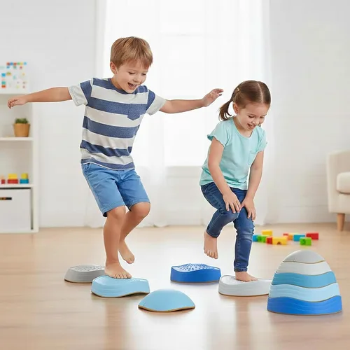 Special Supplies Stepping Stones for Kids, 5 Balance Indoor and Outdoor Blocks Promote Coordination, Balance, Strength, Child Safe Rubber, Non-Slip
